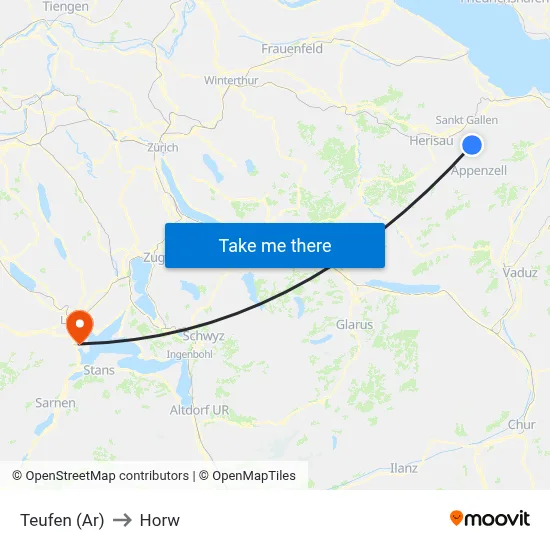 Teufen (Ar) to Horw map