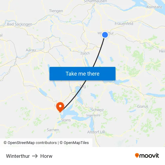 Winterthur to Horw map