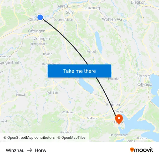 Winznau to Horw map