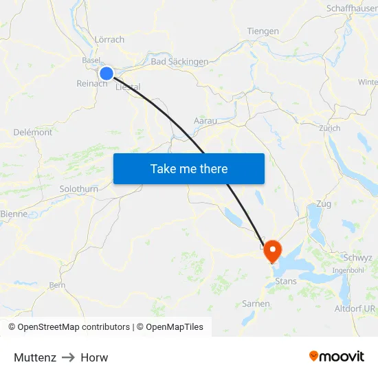 Muttenz to Horw map