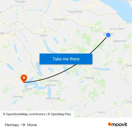 Herisau to Horw map