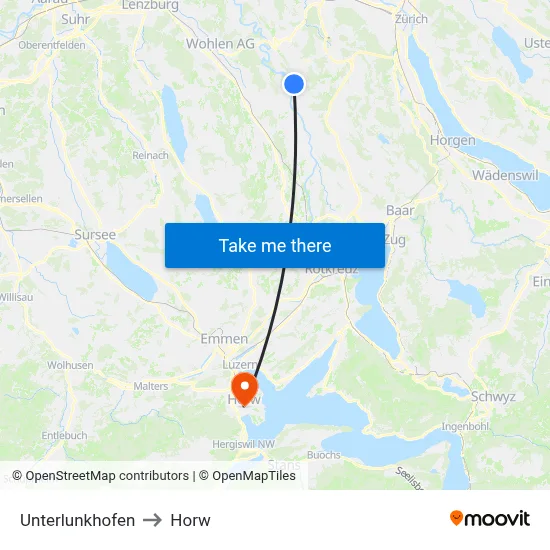 Unterlunkhofen to Horw map