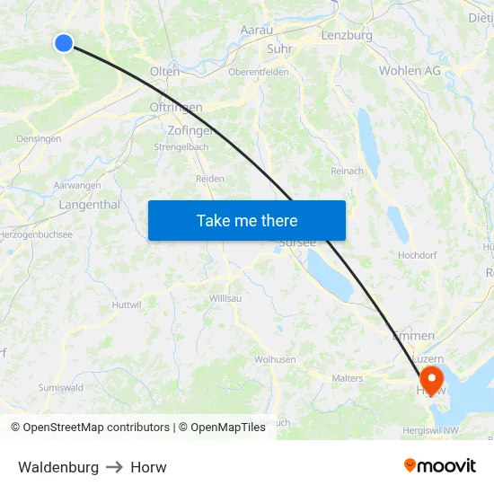 Waldenburg to Horw map
