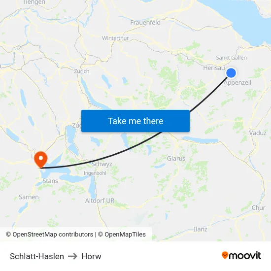 Schlatt-Haslen to Horw map
