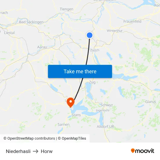 Niederhasli to Horw map