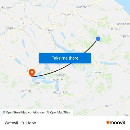 Wattwil to Horw map