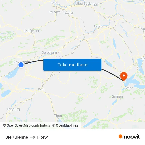 Biel/Bienne to Horw map