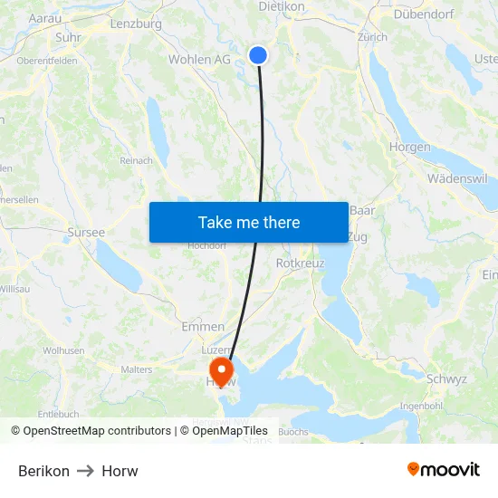 Berikon to Horw map