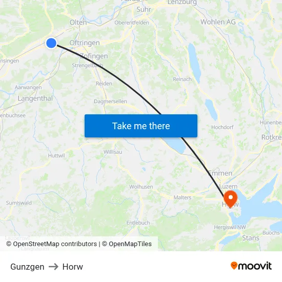 Gunzgen to Horw map