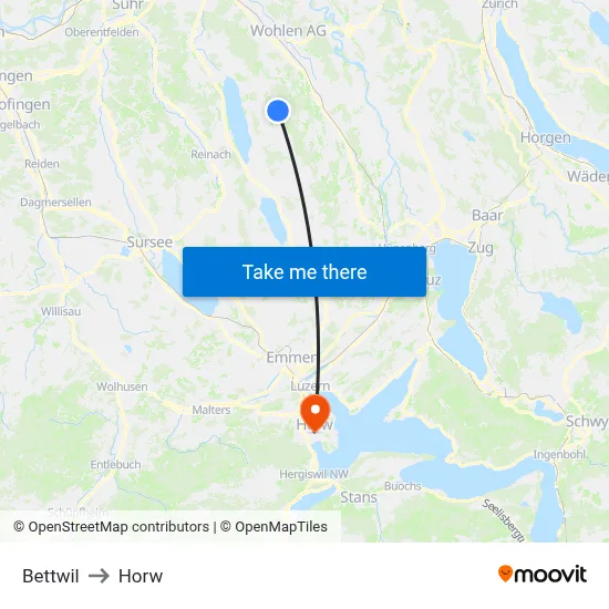 Bettwil to Horw map