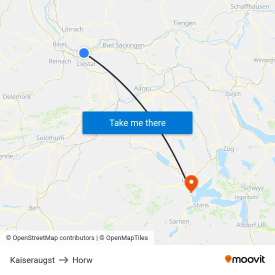 Kaiseraugst to Horw map