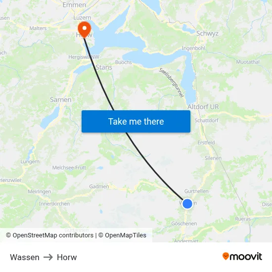 Wassen to Horw map