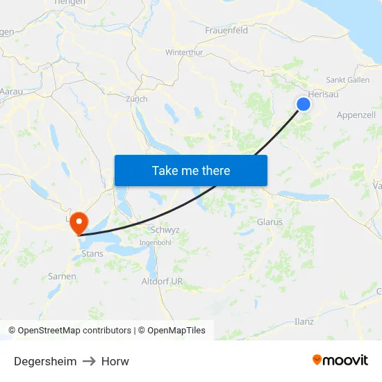 Degersheim to Horw map