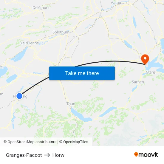 Granges-Paccot to Horw map