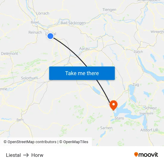 Liestal to Horw map