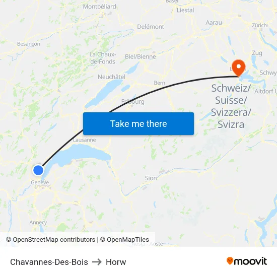 Chavannes-Des-Bois to Horw map