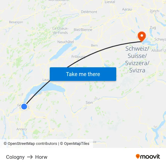 Cologny to Horw map