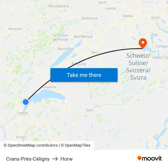 Crans-Près-Céligny to Horw map