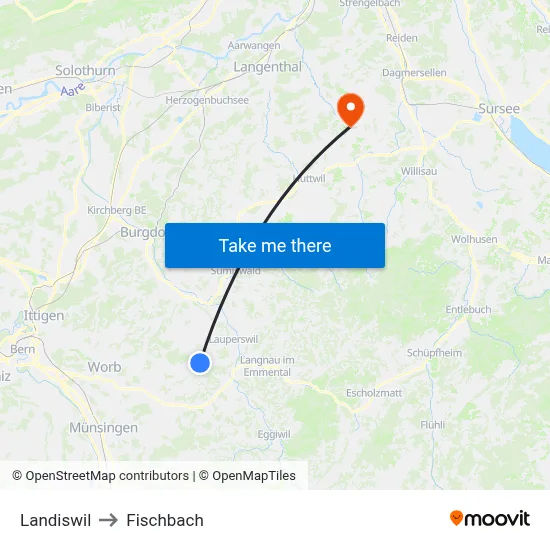 Landiswil to Fischbach map