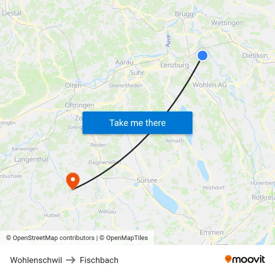Wohlenschwil to Fischbach map