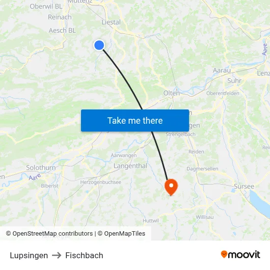 Lupsingen to Fischbach map