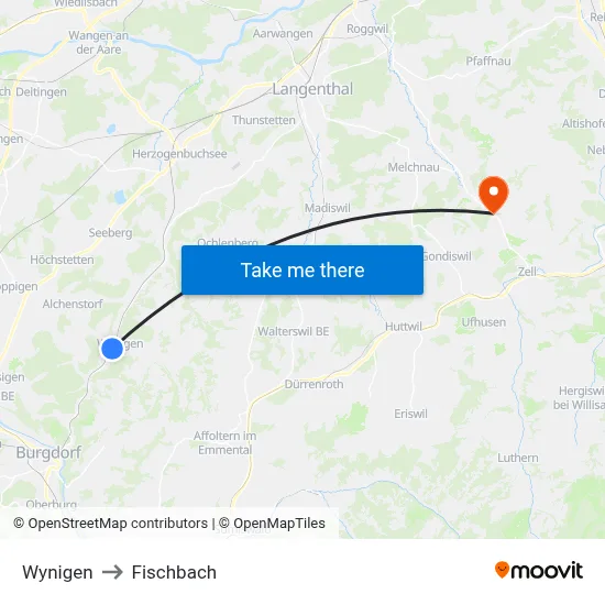 Wynigen to Fischbach map