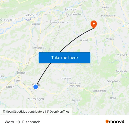 Worb to Fischbach map