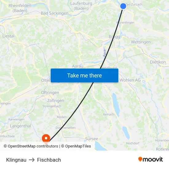 Klingnau to Fischbach map