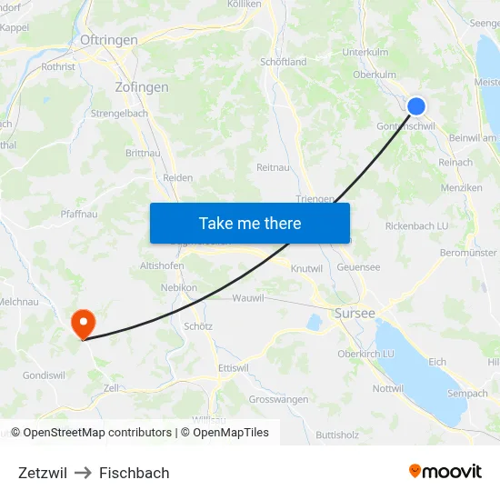 Zetzwil to Fischbach map