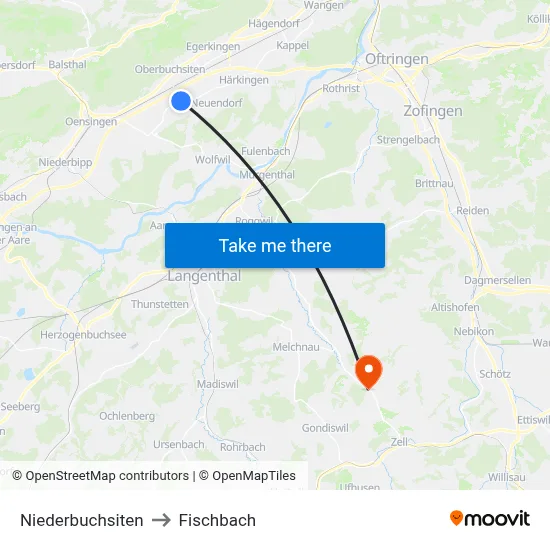 Niederbuchsiten to Fischbach map