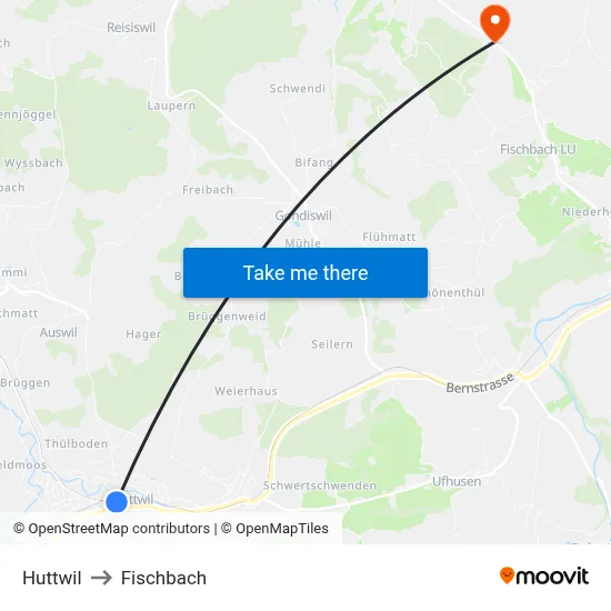 Huttwil to Fischbach map