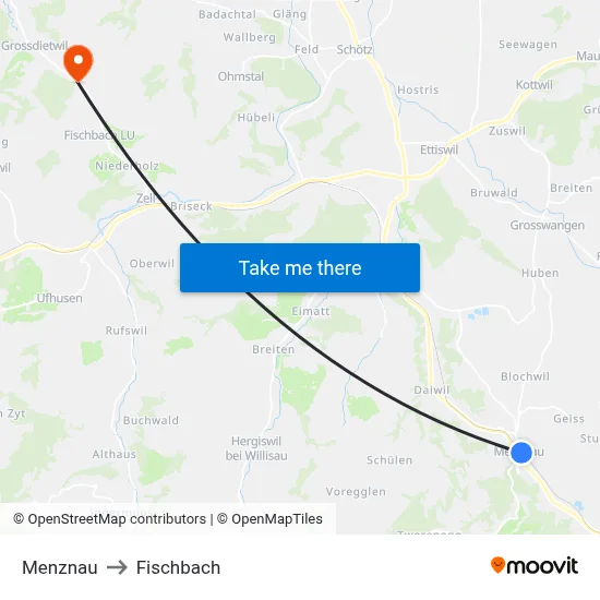 Menznau to Fischbach map