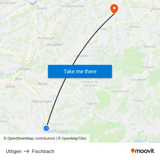Uttigen to Fischbach map