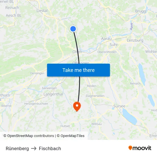 Rünenberg to Fischbach map
