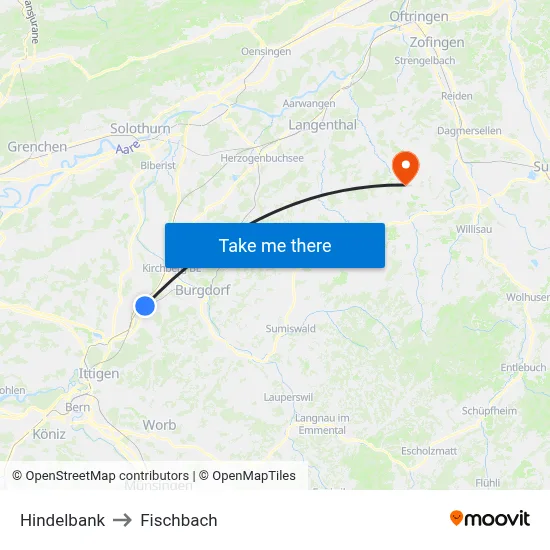 Hindelbank to Fischbach map