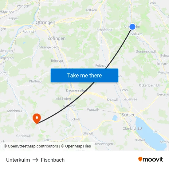 Unterkulm to Fischbach map