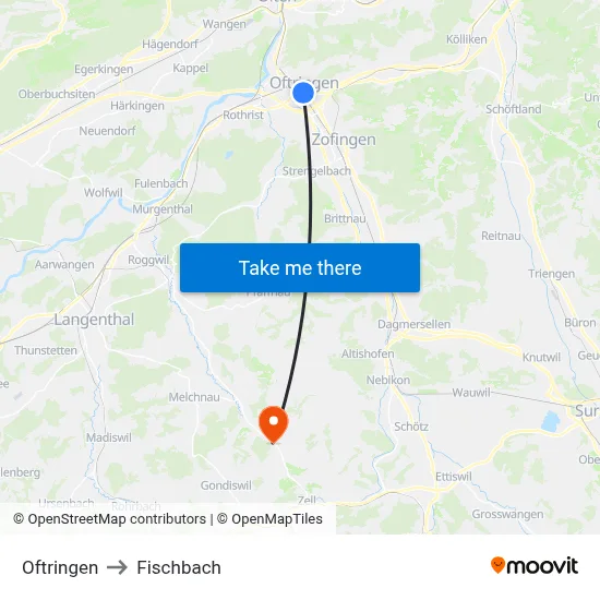 Oftringen to Fischbach map