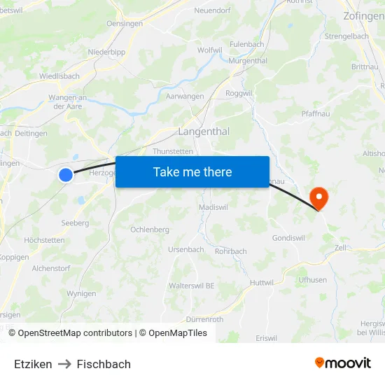 Etziken to Fischbach map