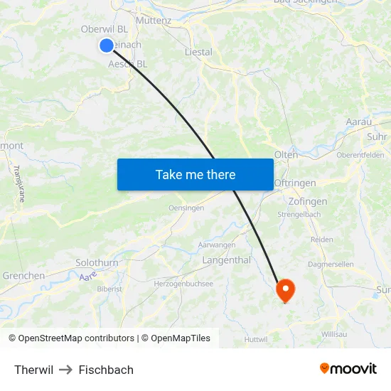 Therwil to Fischbach map