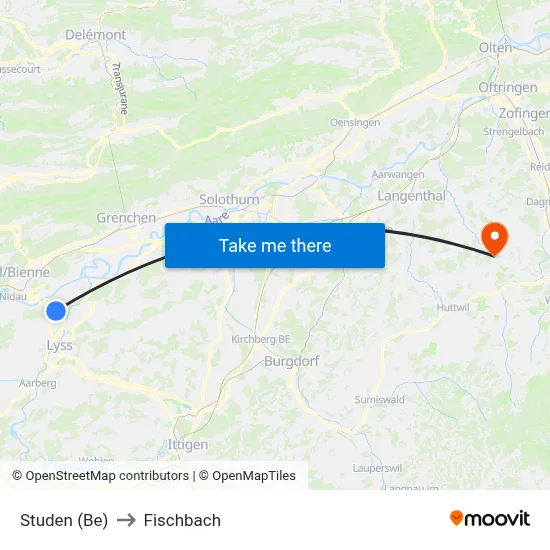 Studen (Be) to Fischbach map