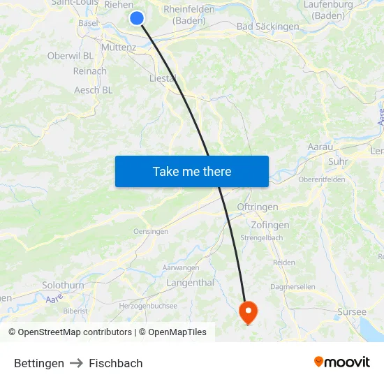 Bettingen to Fischbach map