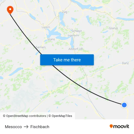 Mesocco to Fischbach map