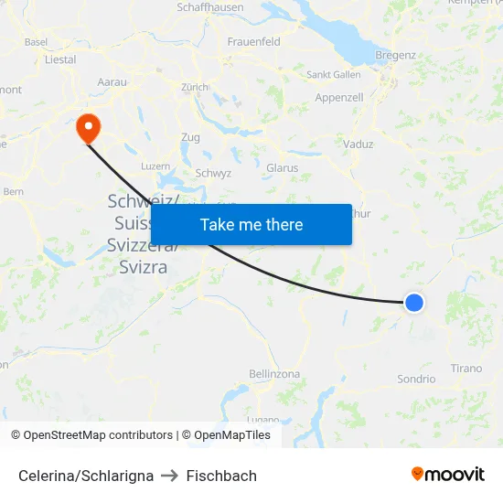 Celerina/Schlarigna to Fischbach map