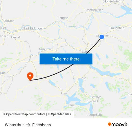 Winterthur to Fischbach map