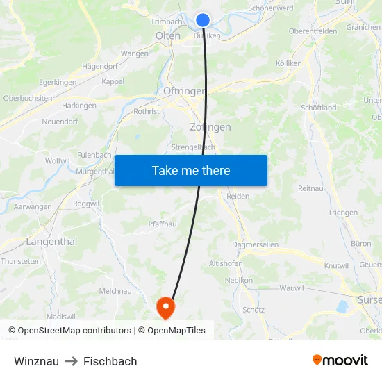 Winznau to Fischbach map