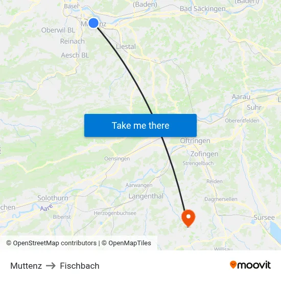 Muttenz to Fischbach map