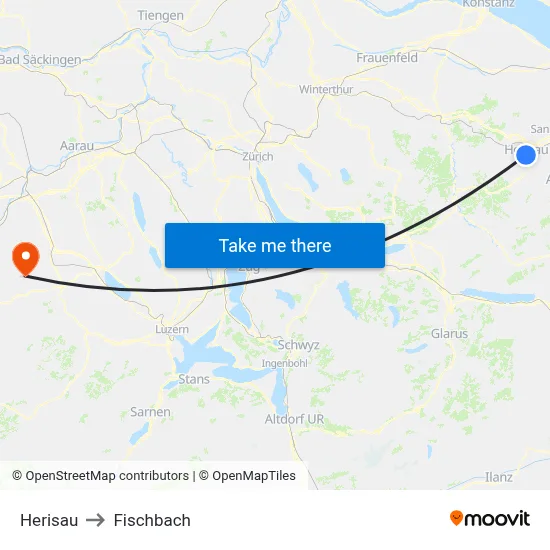 Herisau to Fischbach map