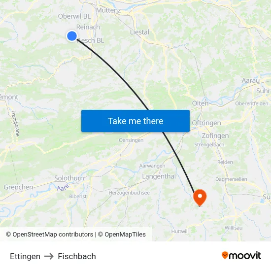 Ettingen to Fischbach map