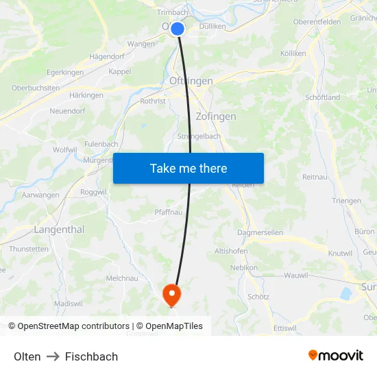 Olten to Fischbach map
