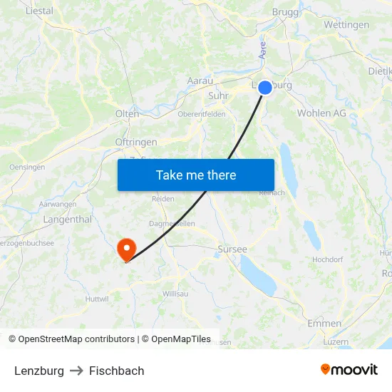 Lenzburg to Fischbach map